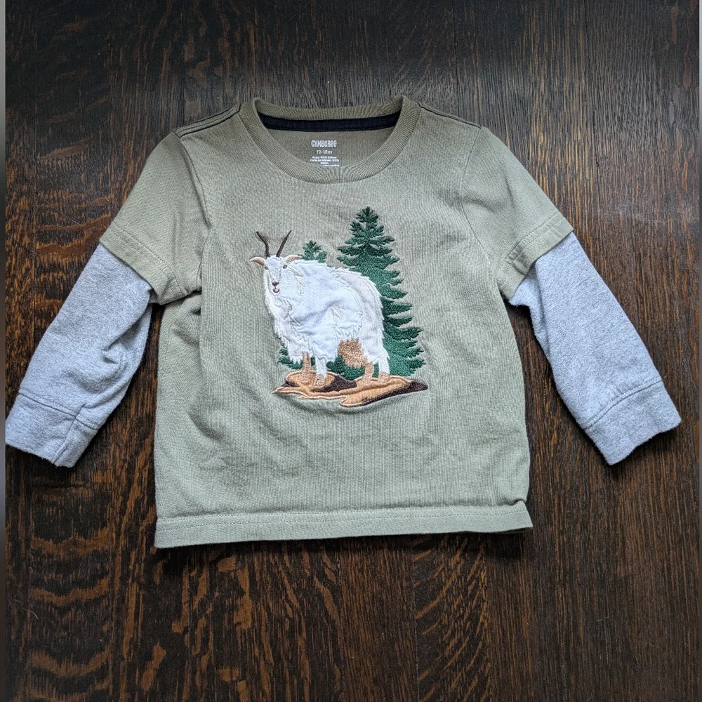 Gymboree Green and Gray Long Sleeve Mountain Goat Toddler Shirt
